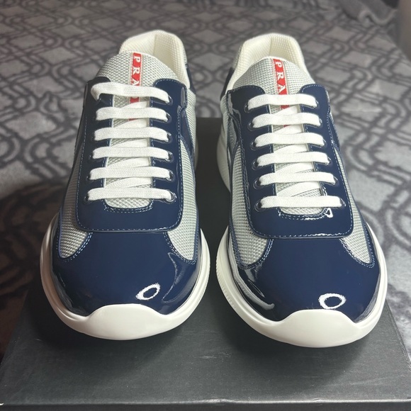 Prada Men's Dark Blue and White Sneakers - Picture 1 of 12